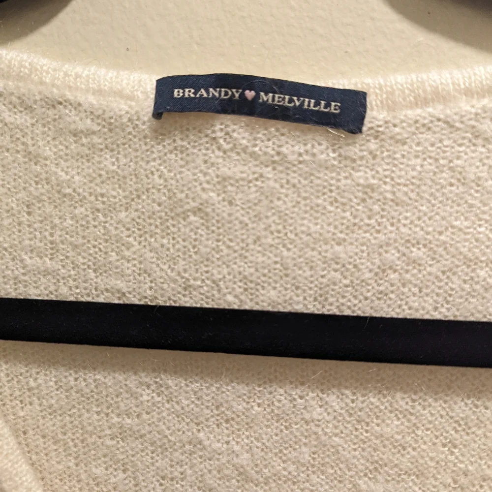 Brandy Melville Andi Mohair Wool Blend Knit V-neck Sweater White Long Sleeve- OS